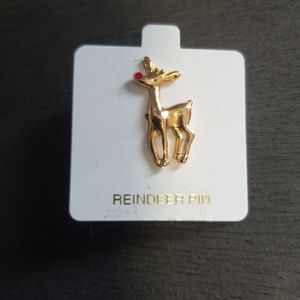 Reindeer With Red Nose Pin New